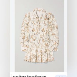 LOVESHACKFANCY Dubov Crochet-trimmed Floral-print Cotton-twill Mini Shirt Dress